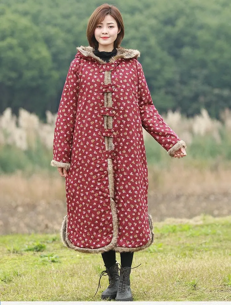 Hooded Floral Vintage Trench Coat