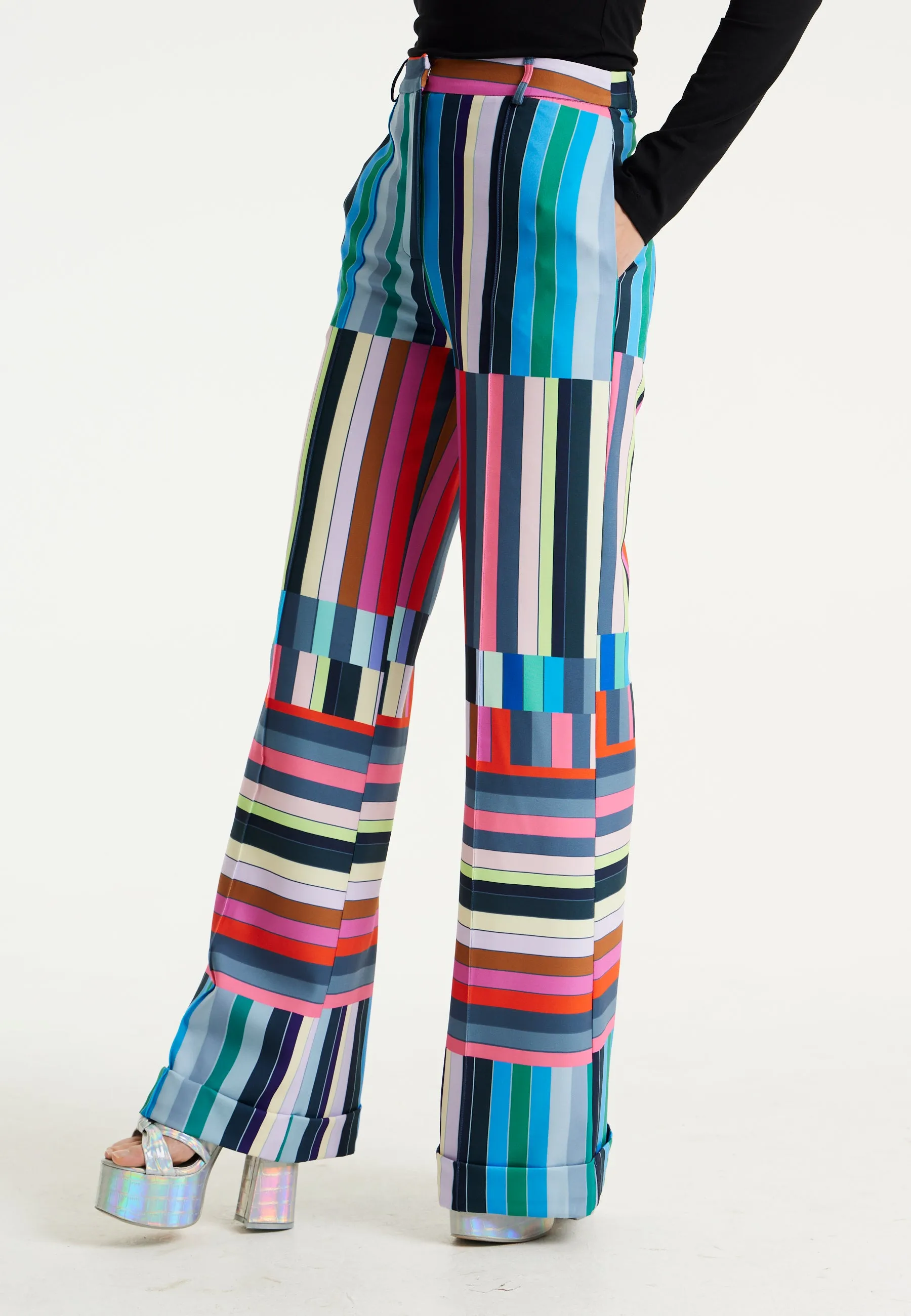 House of Holland Colour Bar Print Wide Leg Trousers