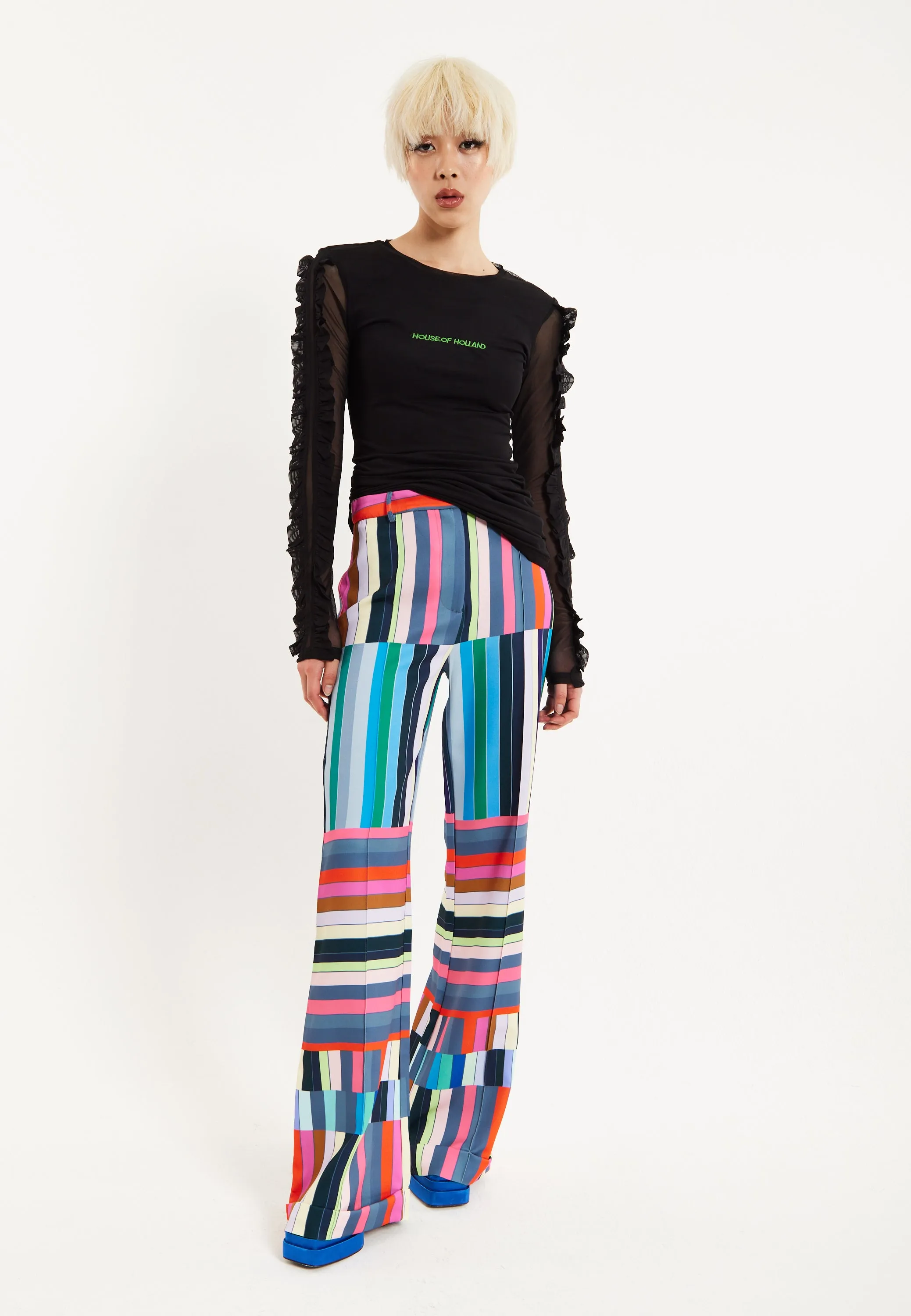 House of Holland Colour Bar Print Wide Leg Trousers