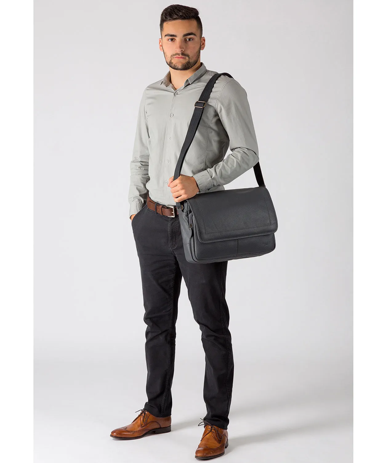 'Impact' Dark Grey Leather Messenger Bag