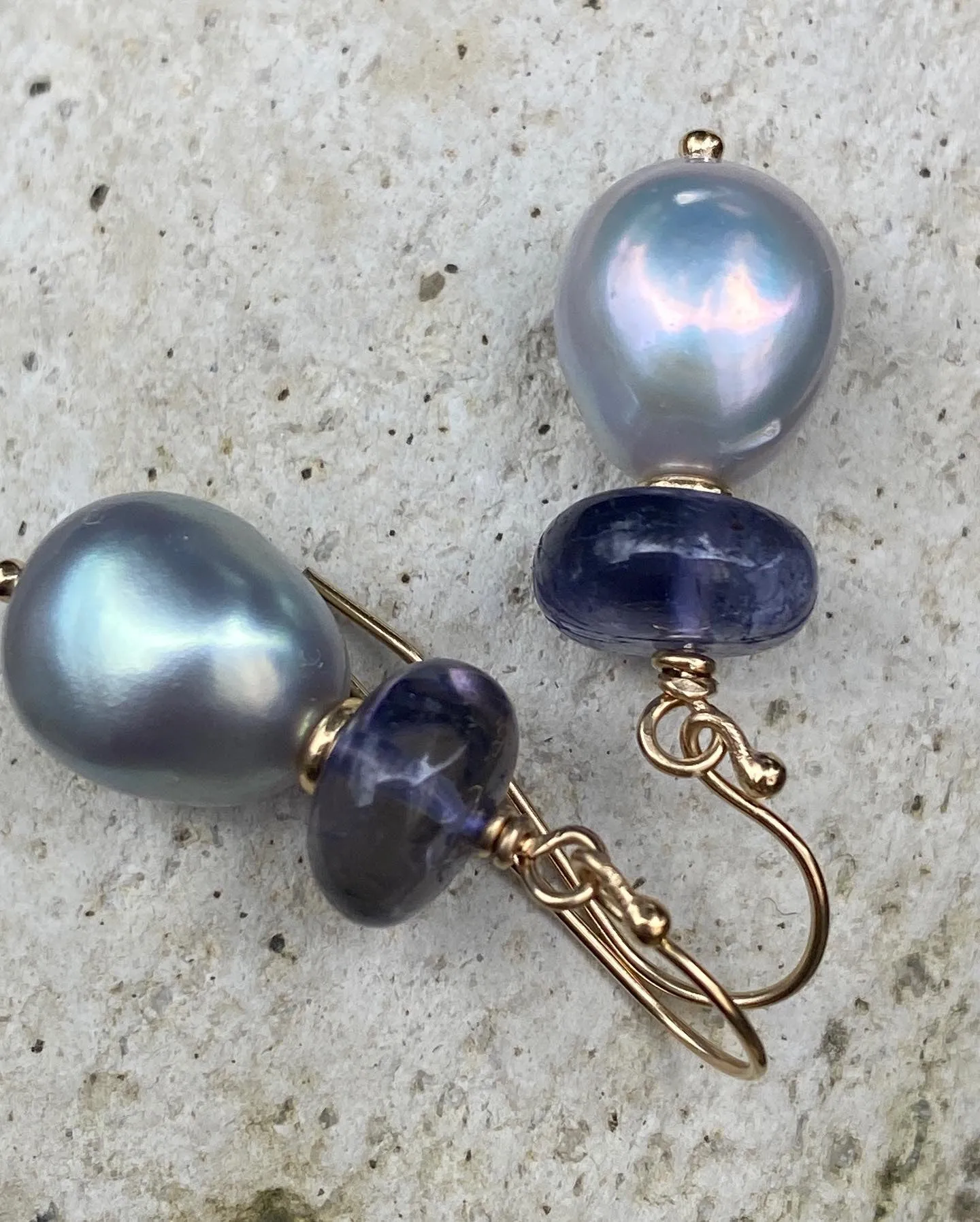 Iolite & Silver Baroque Pearl Drop Earring