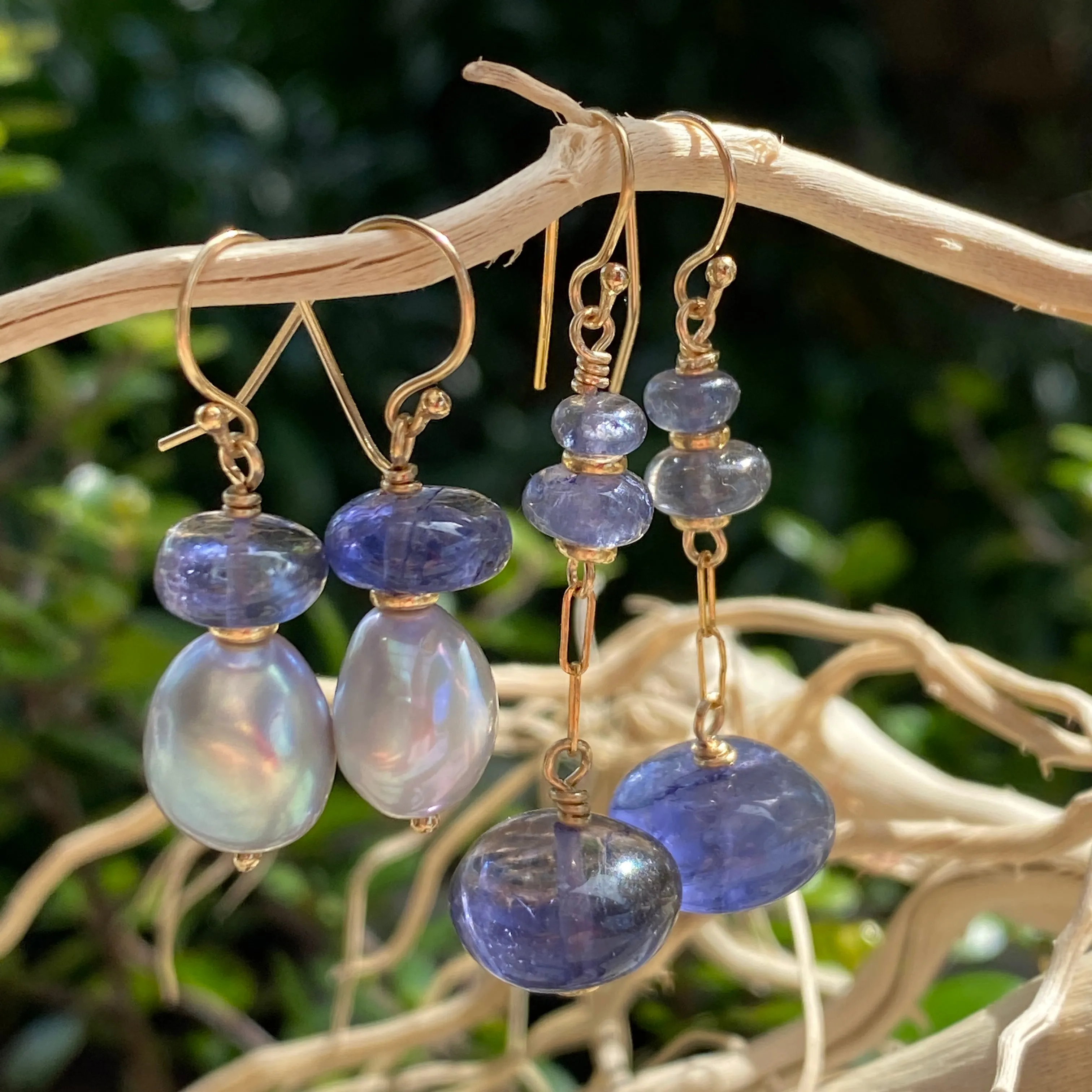 Iolite & Silver Baroque Pearl Drop Earring