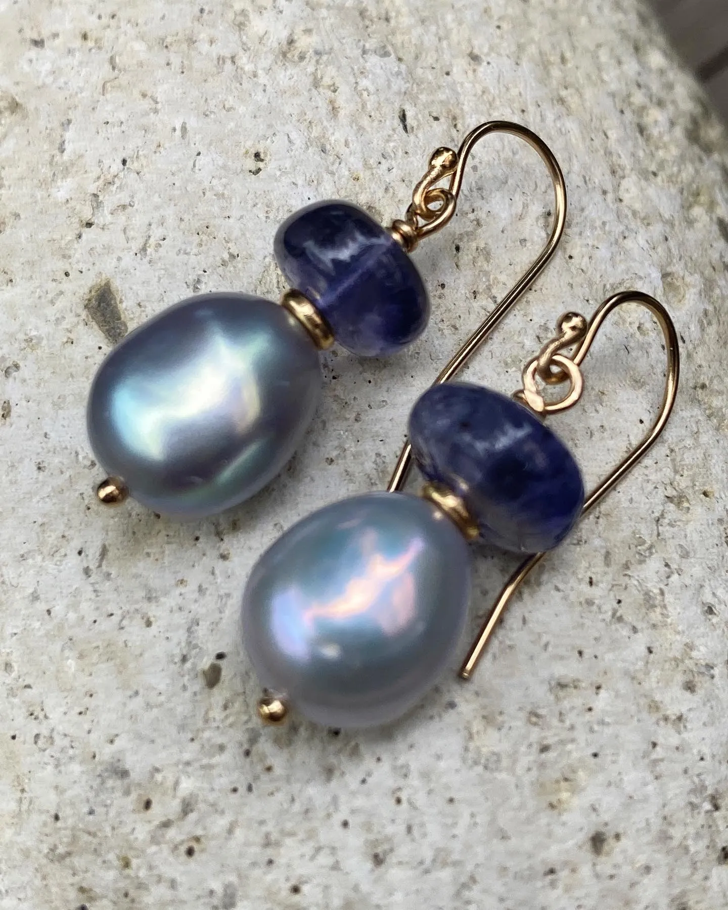 Iolite & Silver Baroque Pearl Drop Earring