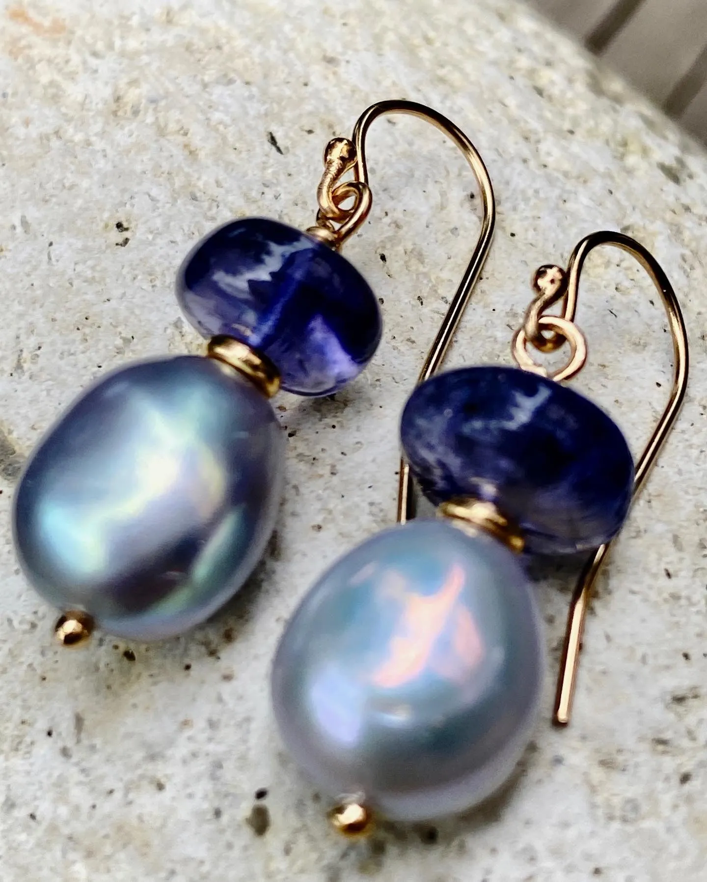 Iolite & Silver Baroque Pearl Drop Earring