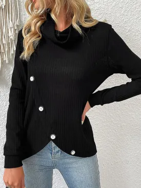 Kailynne Fashion Top Long Sleeve Irregular Black Knit Sweater