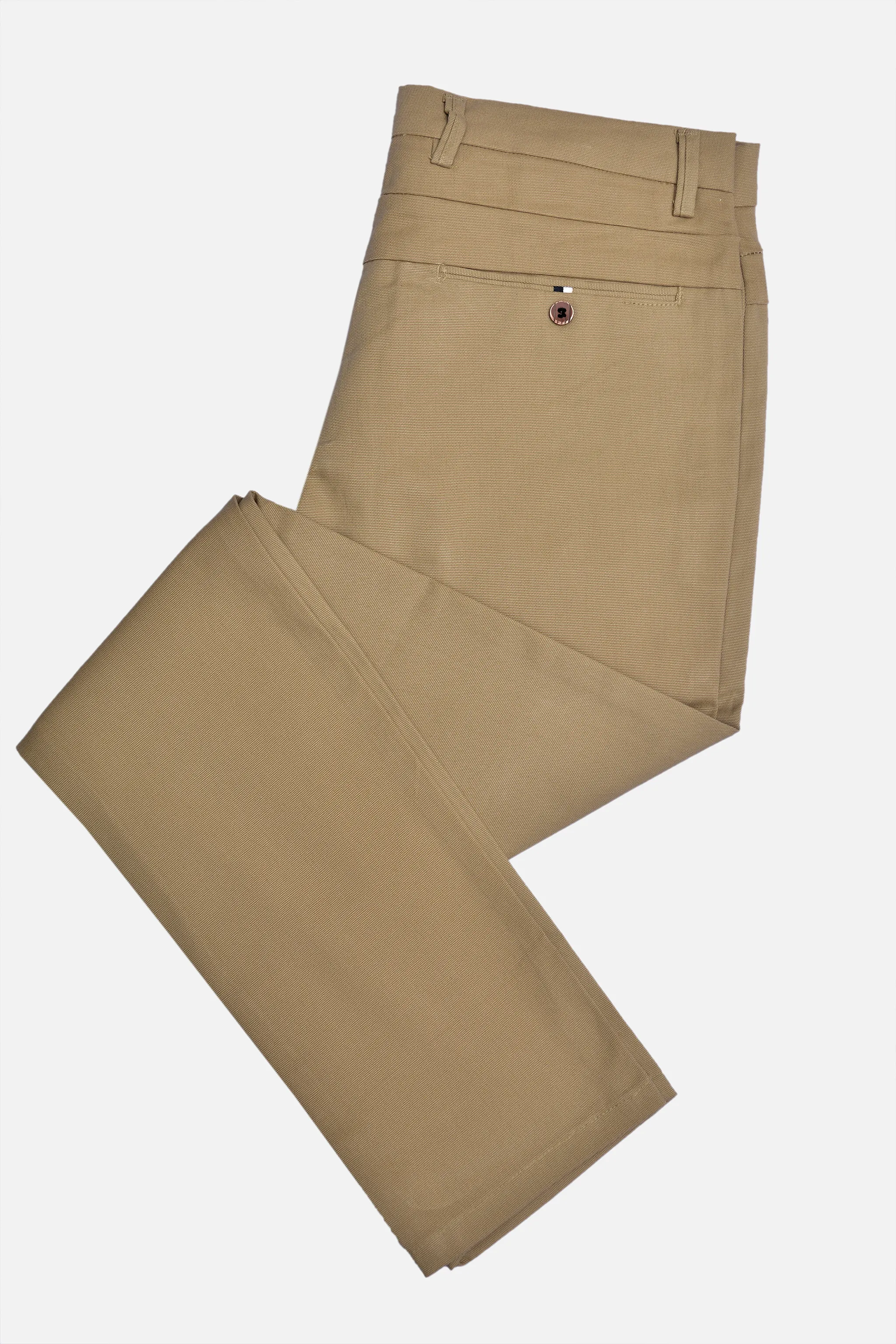 Khaki Textured Cotton Chinos Pants