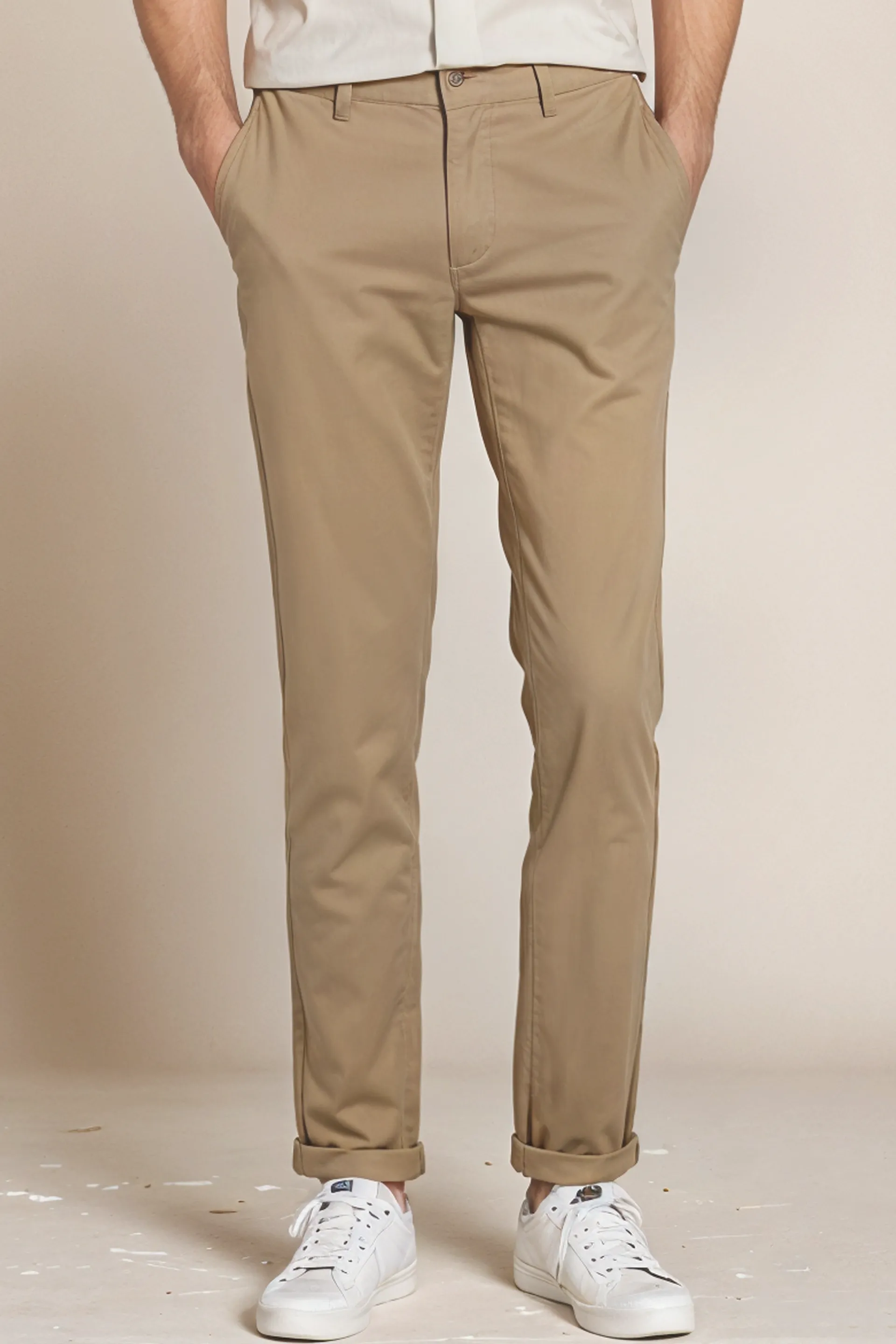 Khaki Textured Cotton Chinos Pants