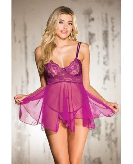 Lace & Net Babydoll W-g-string Orchid Xl