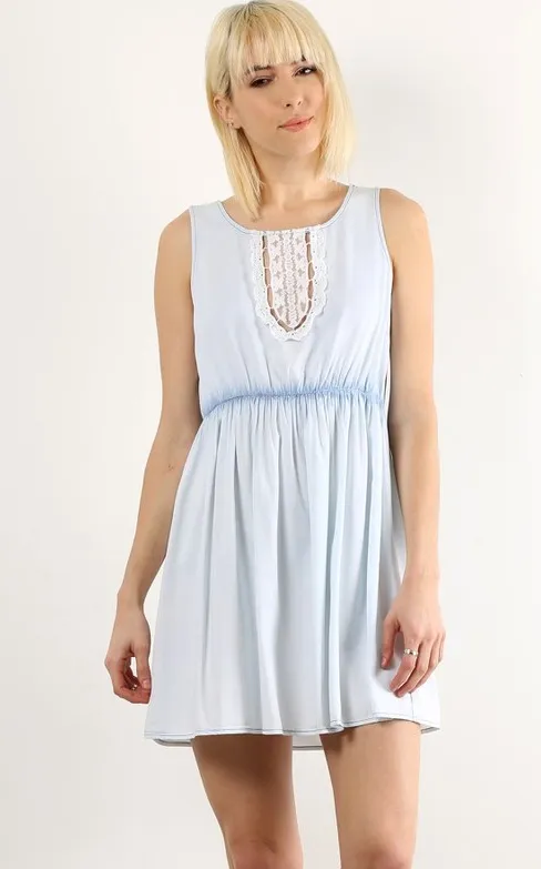 Lace Washed Chambray Dress