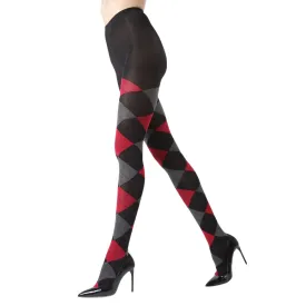 Large Print Argyle Sweater Tights: Black Red