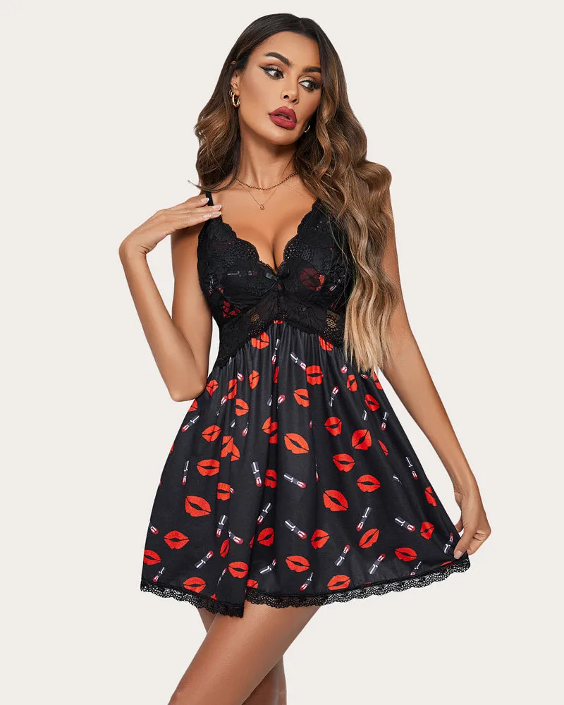 Lips Lace Full Slip Sleep Dress