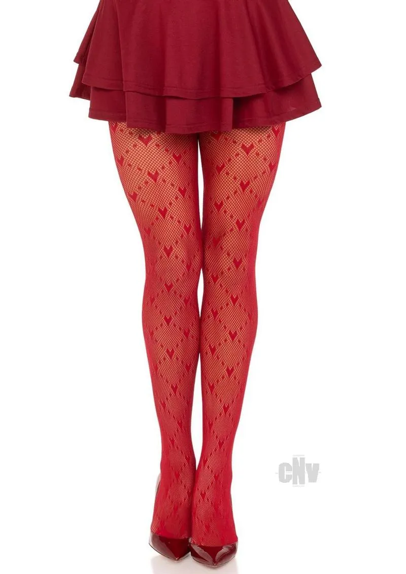 Love Struck Heart Net Tights Os Red