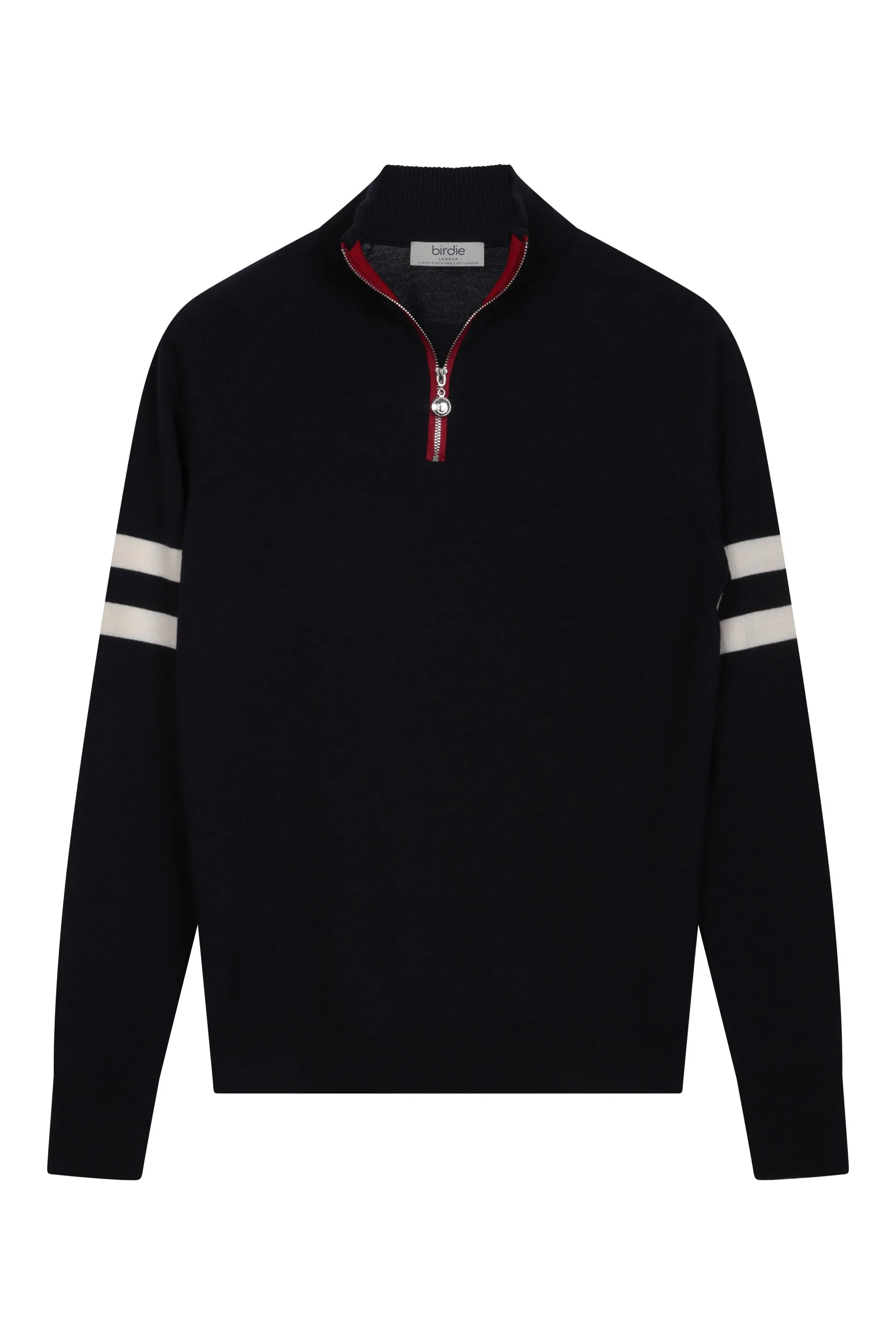 Mens Birdie 4 zip Jumper in navy, soft white & red