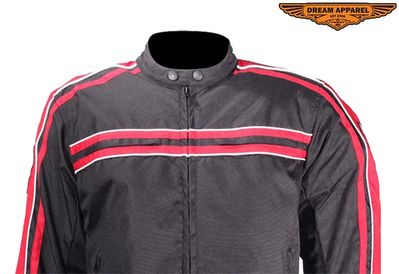 Men's Black Lightweight Textile Jacket W/ Red Striped Design