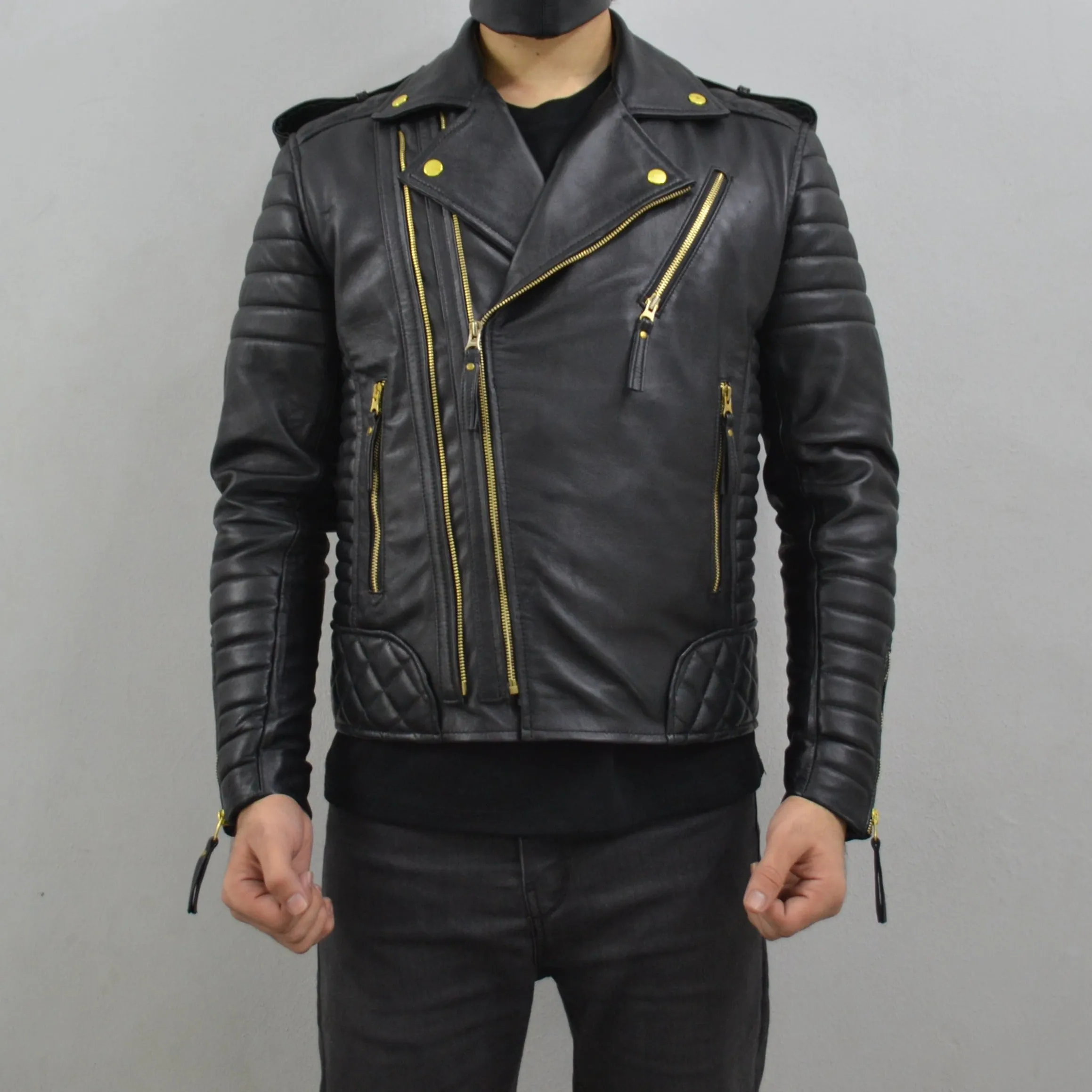 Men's Brando Motorcycle Moto Biker Genuine Leather Jacket