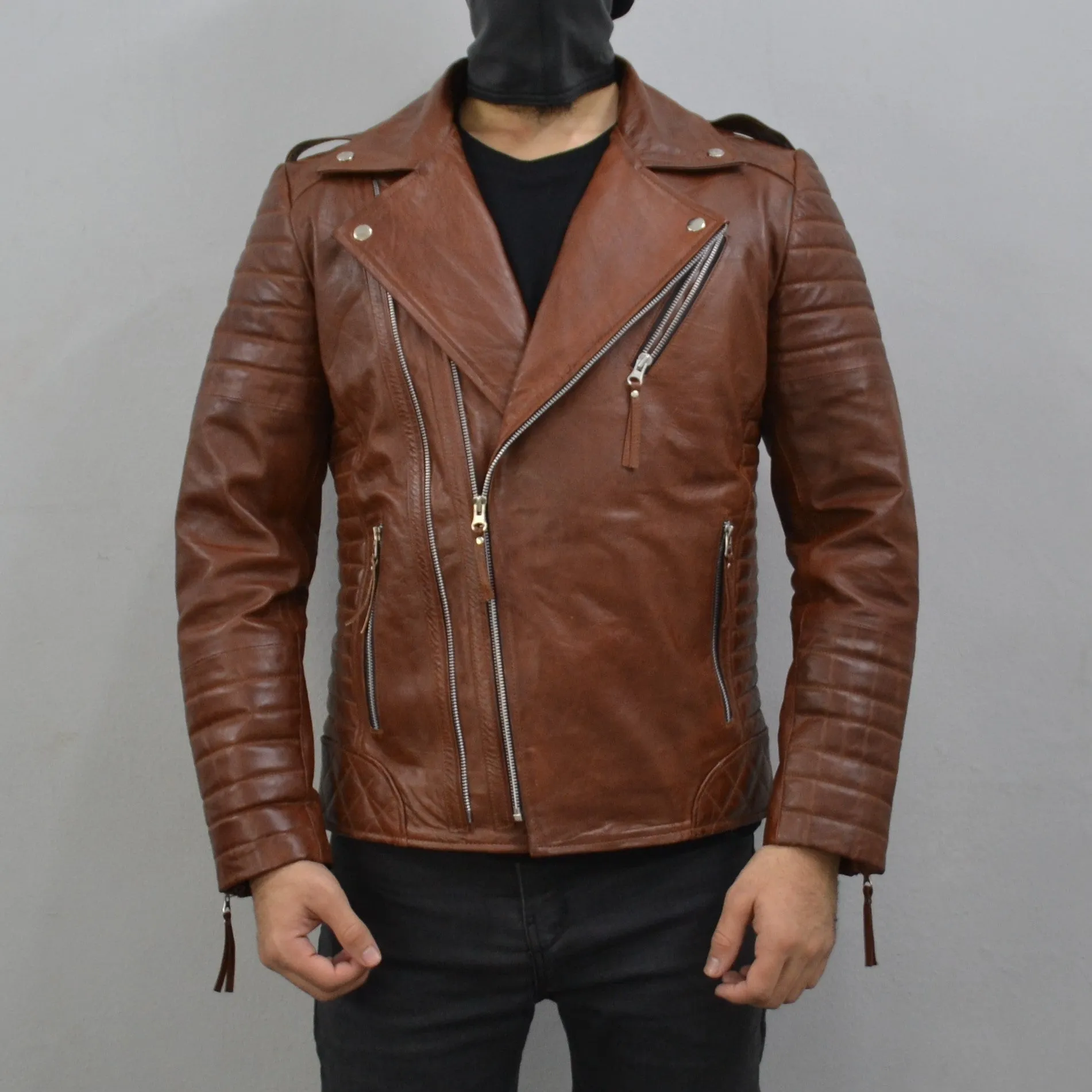 Men's Brando Motorcycle Moto Biker Genuine Leather Jacket