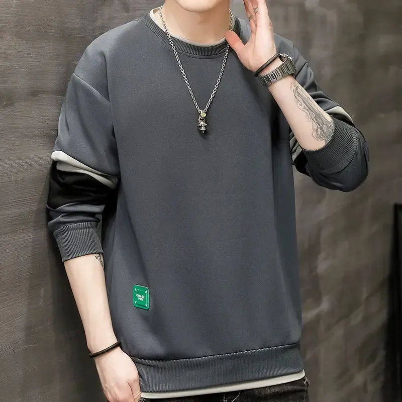 Men's Plush Sweater Casual Fashion Versatile Long Sleeve Sweatshirt