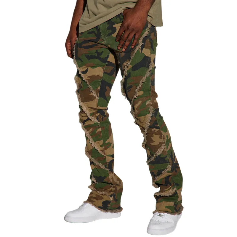 Men's Retro Casual Camouflage Raw Edge Cargo Pants 85310002F