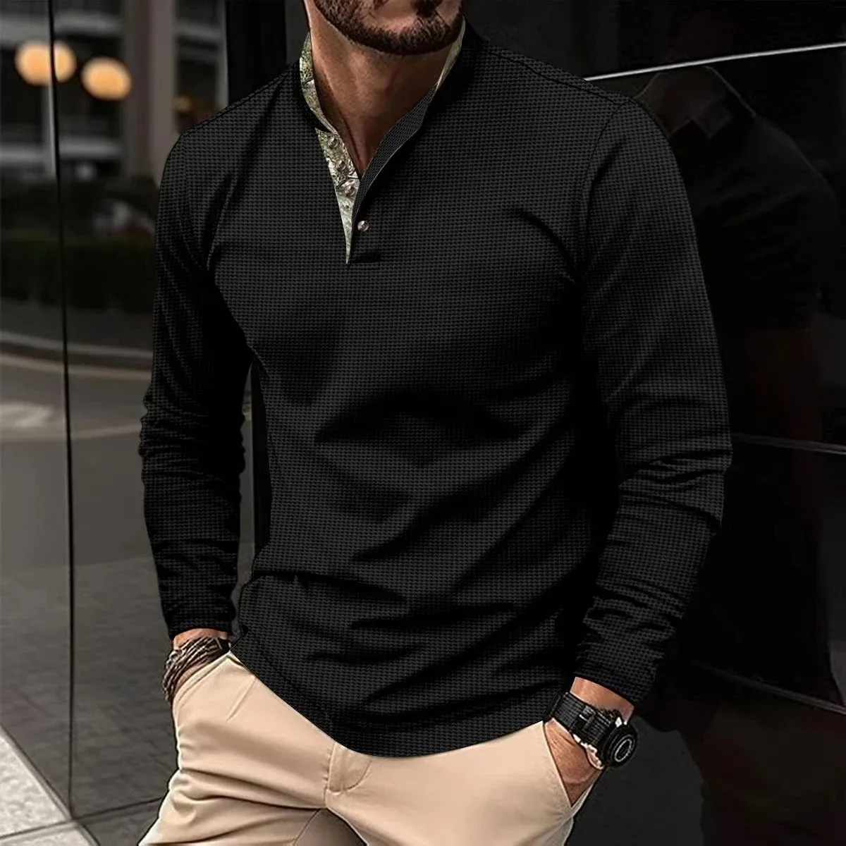 Men's Stylish Long-Sleeve Jumper with Classic Collar | Ideal for Autumn/Winter