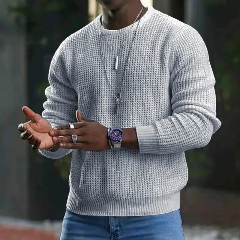 Men's Versatile Knitted Long-Sleeve Cashmere Crewneck Jumper | Ideal for Autumn/Winter