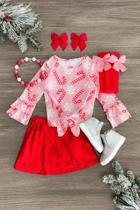 Metallic Candy Cane Snowflake Skirt Set