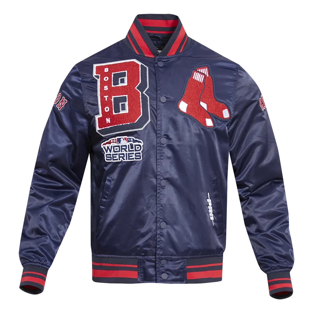 MLB BOSTON RED SOX MASHUP MEN'S RIB SATIN JACKET (MIDNIGHT NAVY)