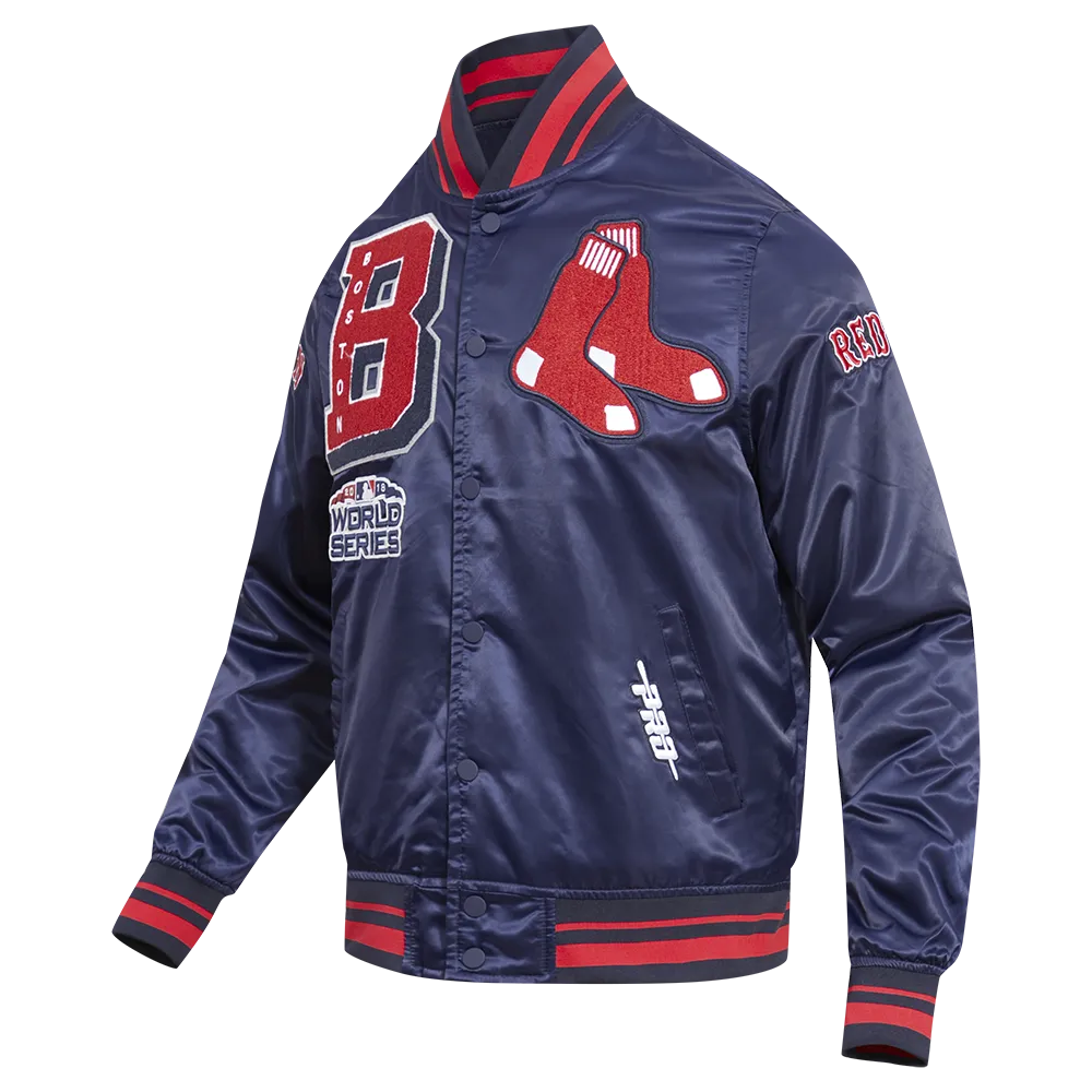 MLB BOSTON RED SOX MASHUP MEN'S RIB SATIN JACKET (MIDNIGHT NAVY)