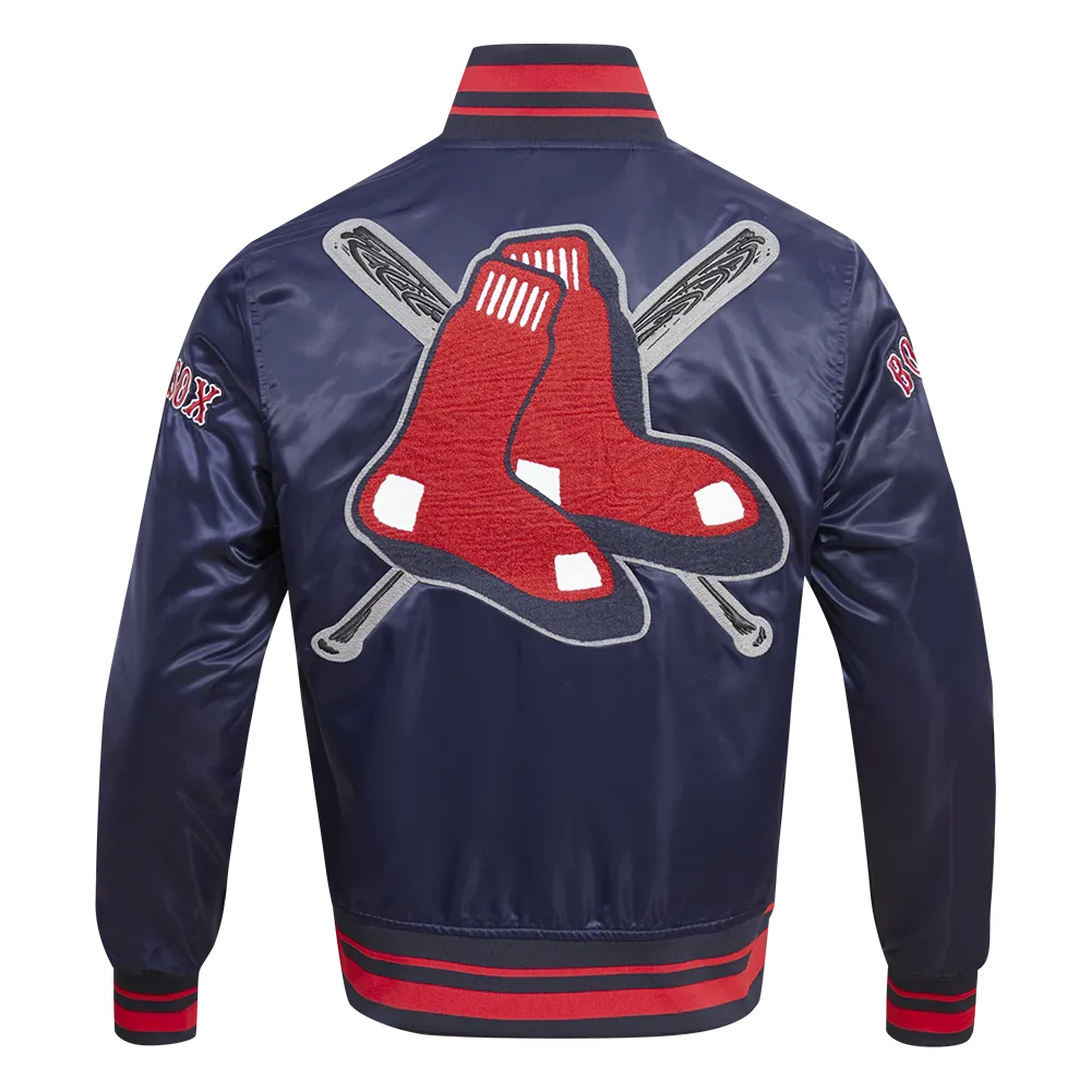 MLB BOSTON RED SOX MASHUP MEN'S RIB SATIN JACKET (MIDNIGHT NAVY)