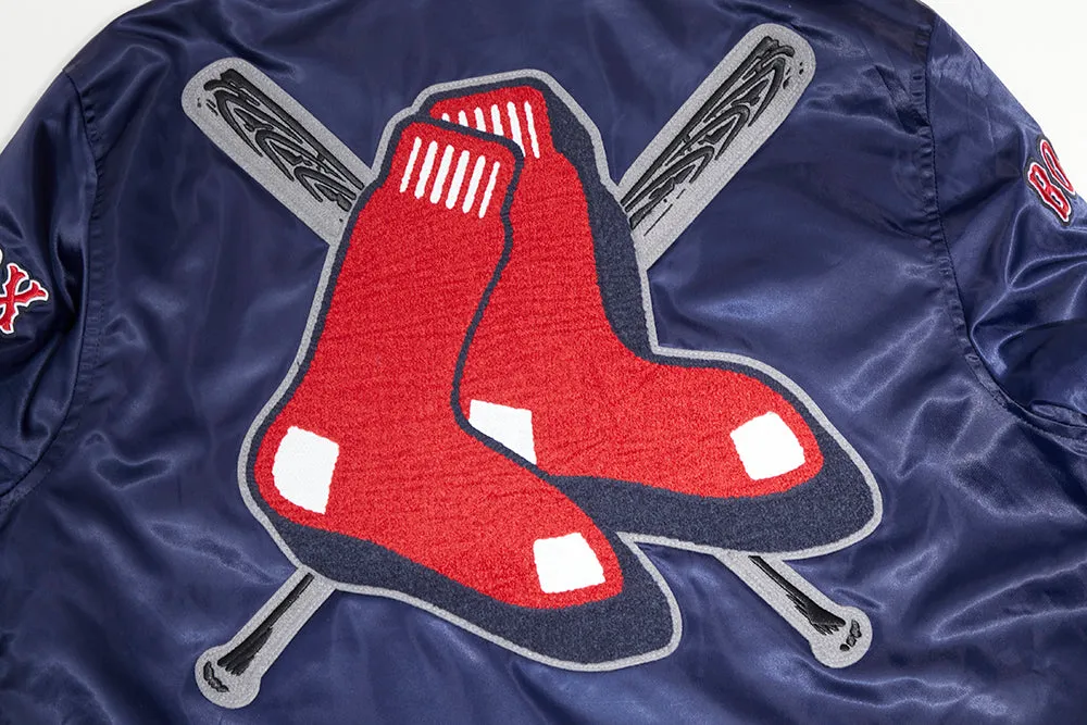 MLB BOSTON RED SOX MASHUP MEN'S RIB SATIN JACKET (MIDNIGHT NAVY)