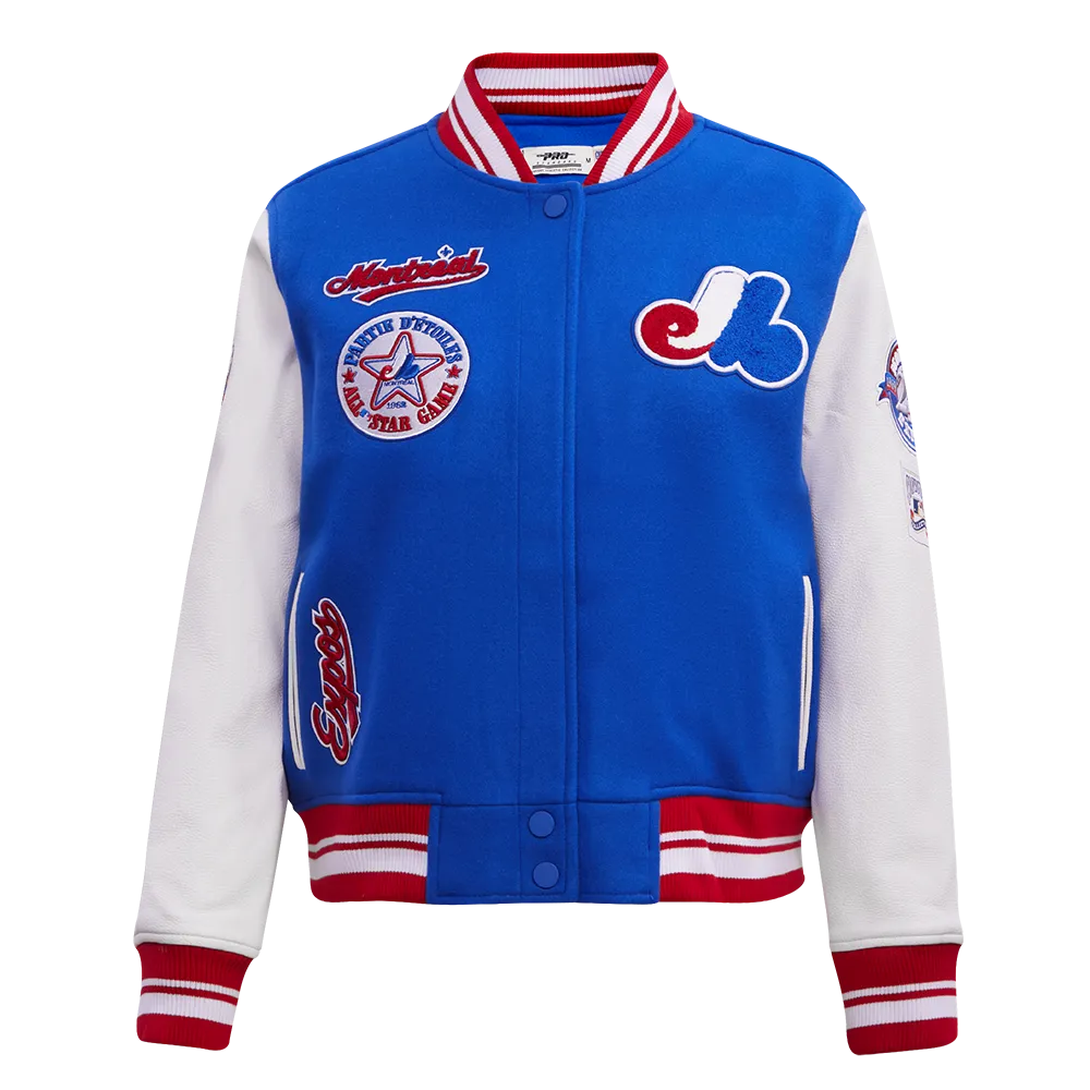 MLB MONTREAL EXPOS RETRO CLASSIC WOMEN'S RIB WOOL VARSITY JACKET (ROYAL BLUE/RED)