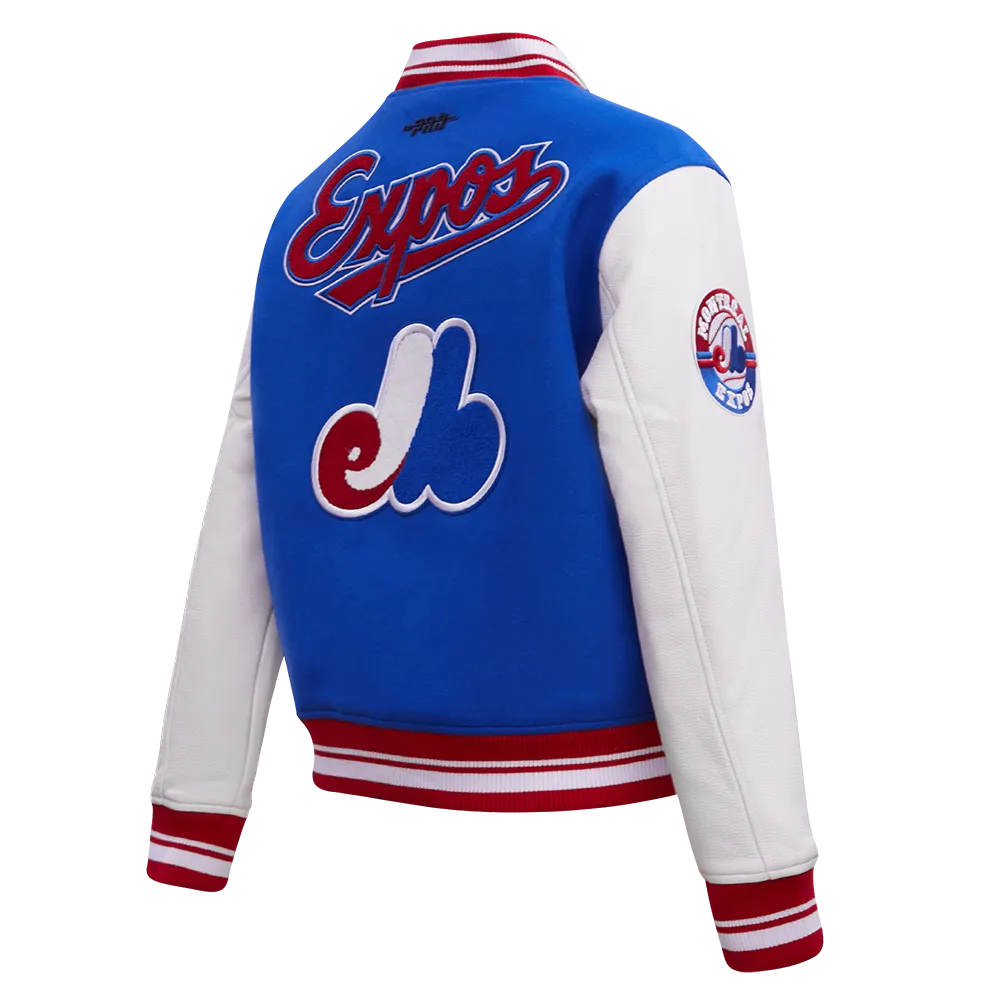 MLB MONTREAL EXPOS RETRO CLASSIC WOMEN'S RIB WOOL VARSITY JACKET (ROYAL BLUE/RED)