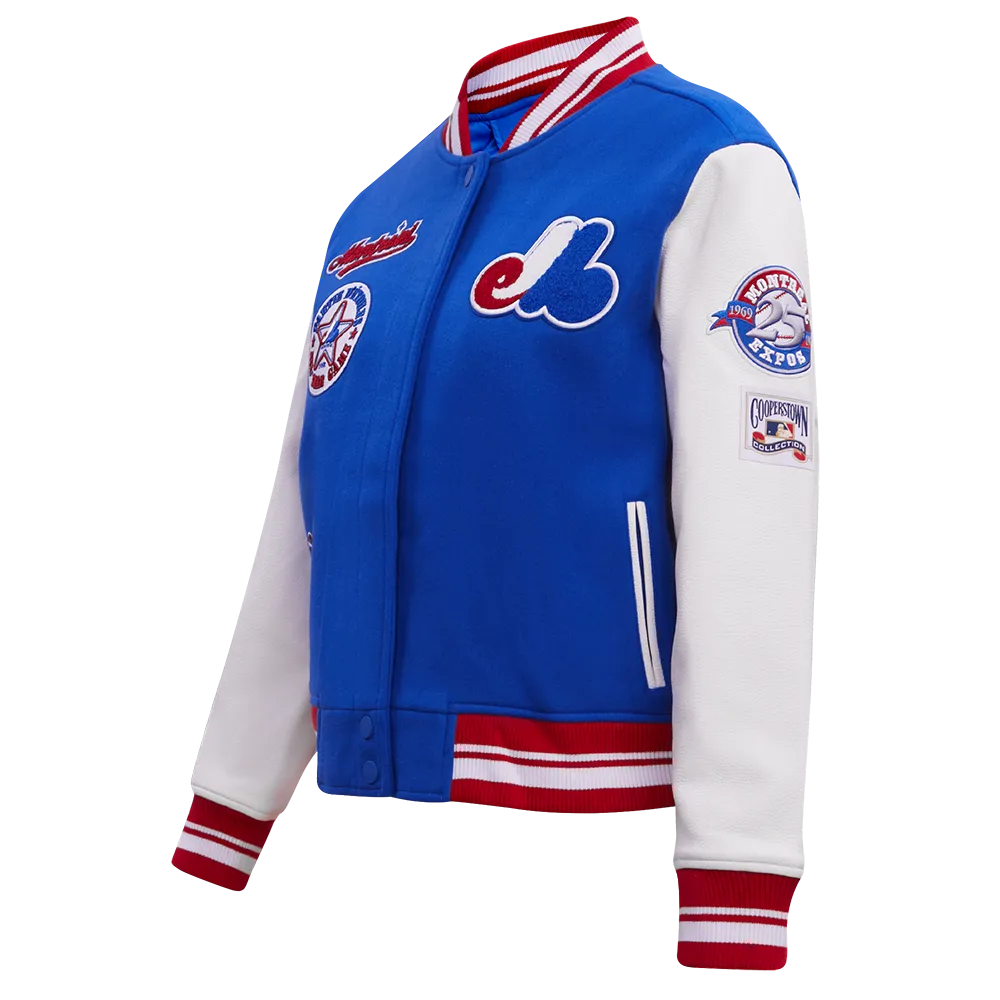 MLB MONTREAL EXPOS RETRO CLASSIC WOMEN'S RIB WOOL VARSITY JACKET (ROYAL BLUE/RED)