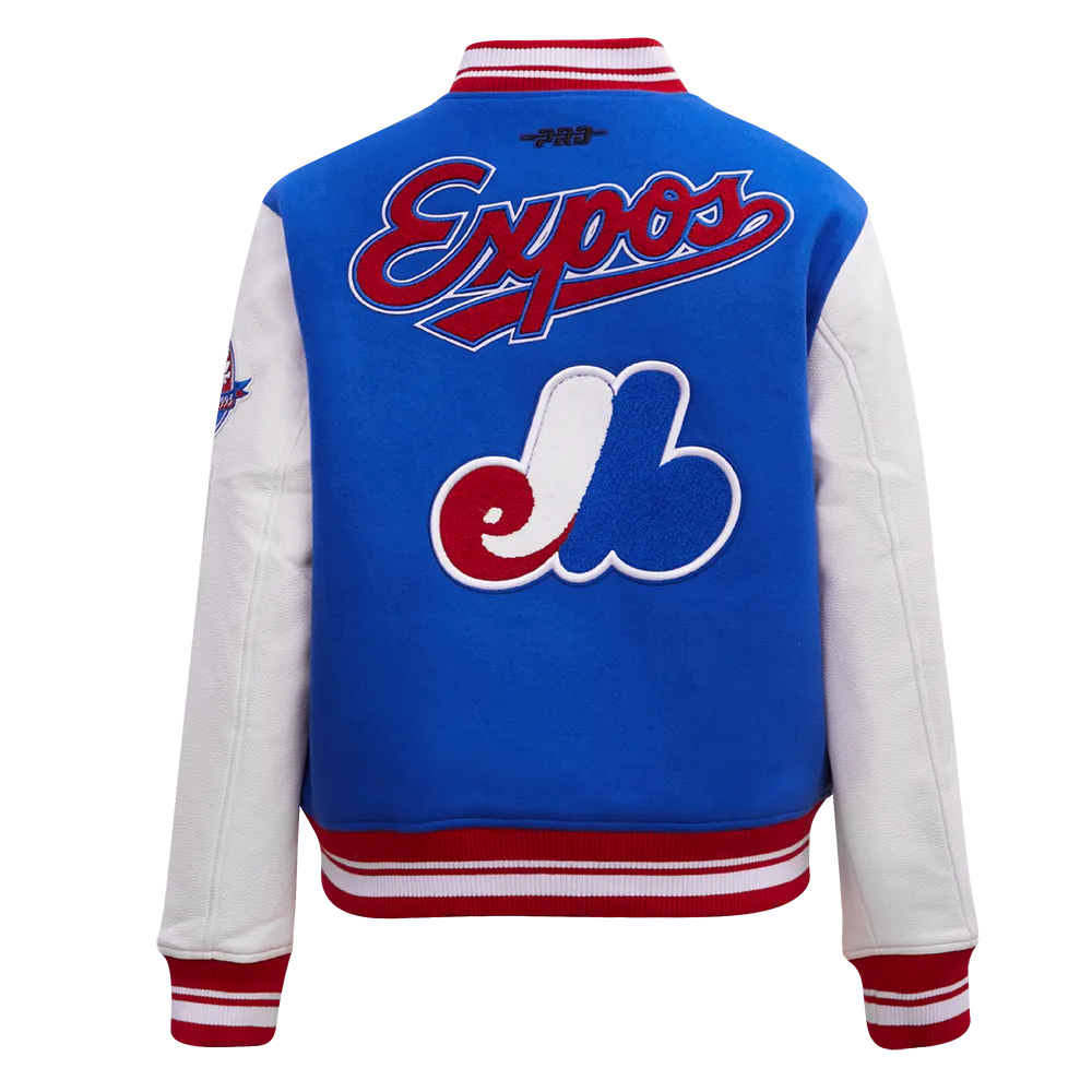 MLB MONTREAL EXPOS RETRO CLASSIC WOMEN'S RIB WOOL VARSITY JACKET (ROYAL BLUE/RED)