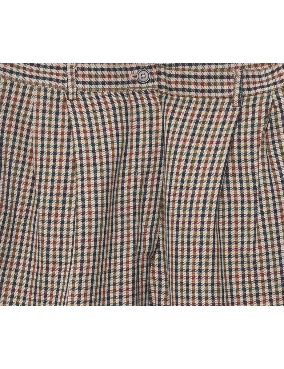 Navy & Light Brown Tapered Checked Trousers - W30 L30