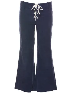 Navy & White Flared Corduroy Corset Detail Trousers - W30 L28