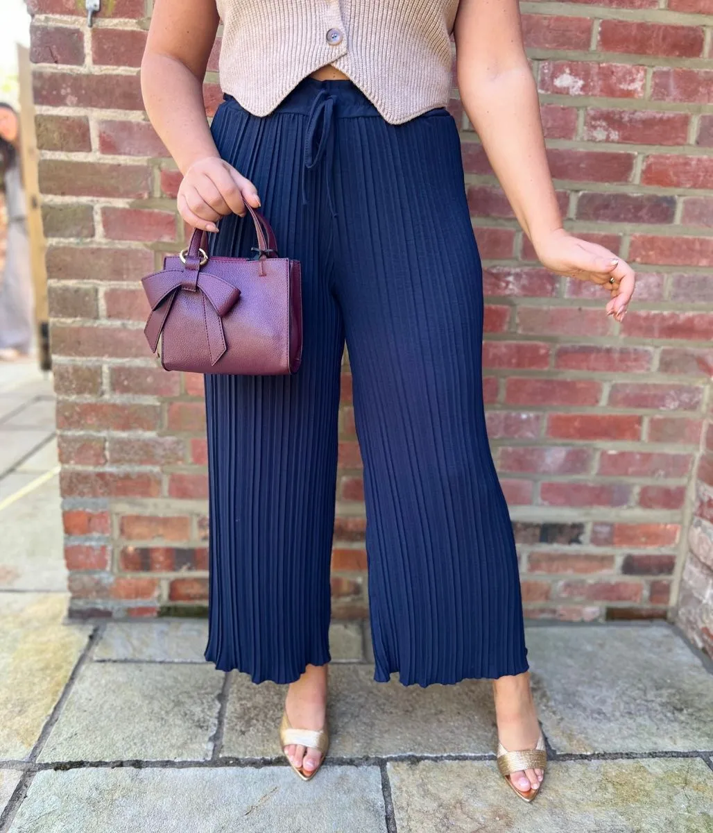 Navy Pleated Trousers