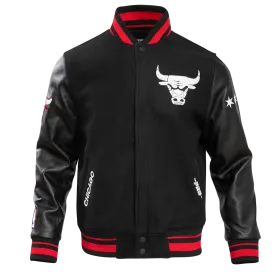 NBA CHICAGO BULLS MEN'S CHEST MADHOUSE ON MADISON RIB WOOL VARISTY JACKET (BLACK/RED/BLACK)