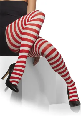 Opaque Tights - Striped, Red & White