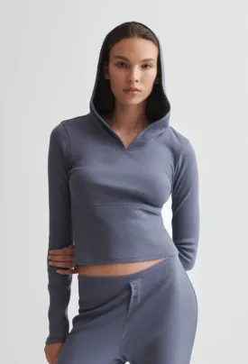 PEYTON Pointelle Hoodie in Blue Stone