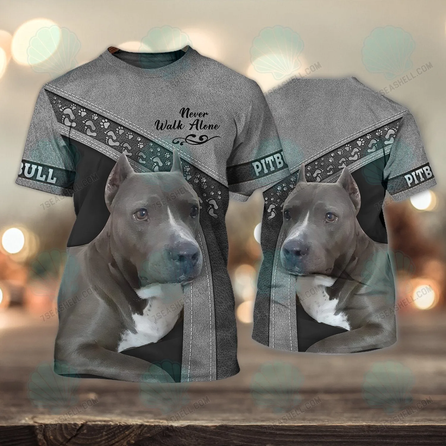 Pitbull Grey Never Walk Alone 3D Full Print Shirts, Christmas Dog Memorial Gifts for loss of Dog