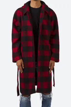 Plaid Military Trench Coat - Black/Red