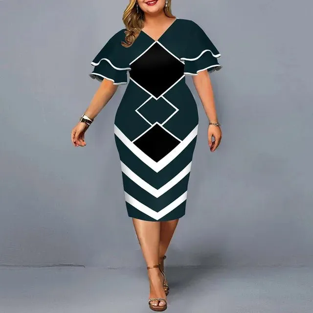 Plus size hot sales new digital printed full size women matching sleeves fall casual dress women