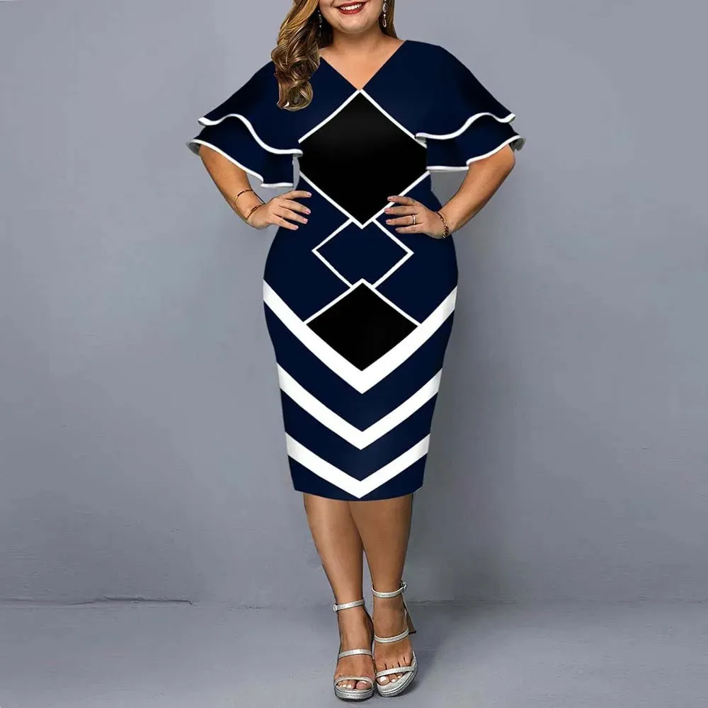 Plus size hot sales new digital printed full size women matching sleeves fall casual dress women