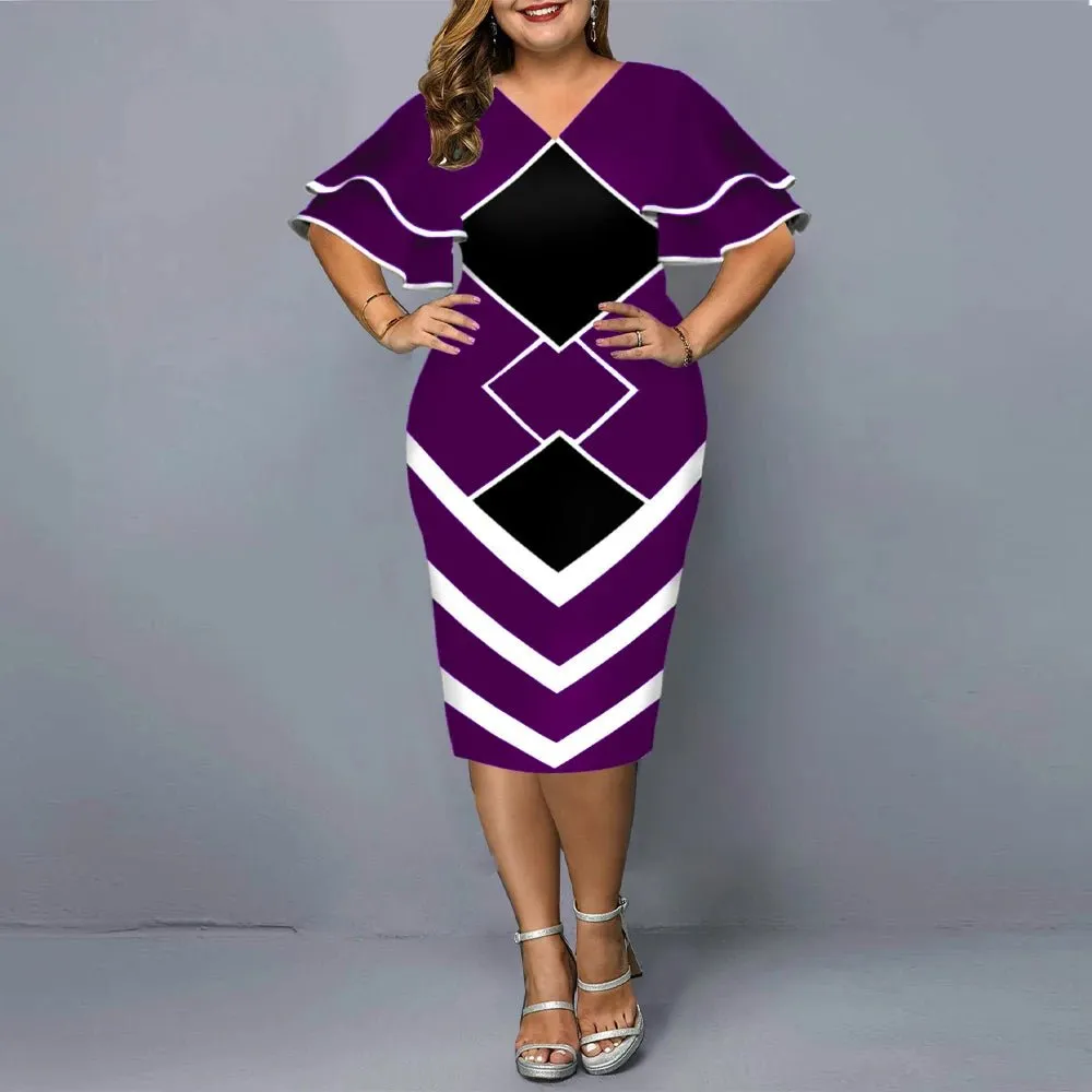 Plus size hot sales new digital printed full size women matching sleeves fall casual dress women