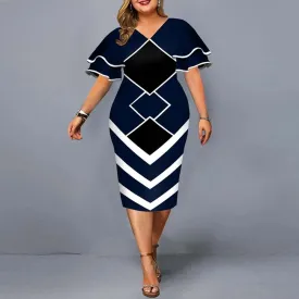 Plus size hot sales new digital printed full size women matching sleeves fall casual dress women