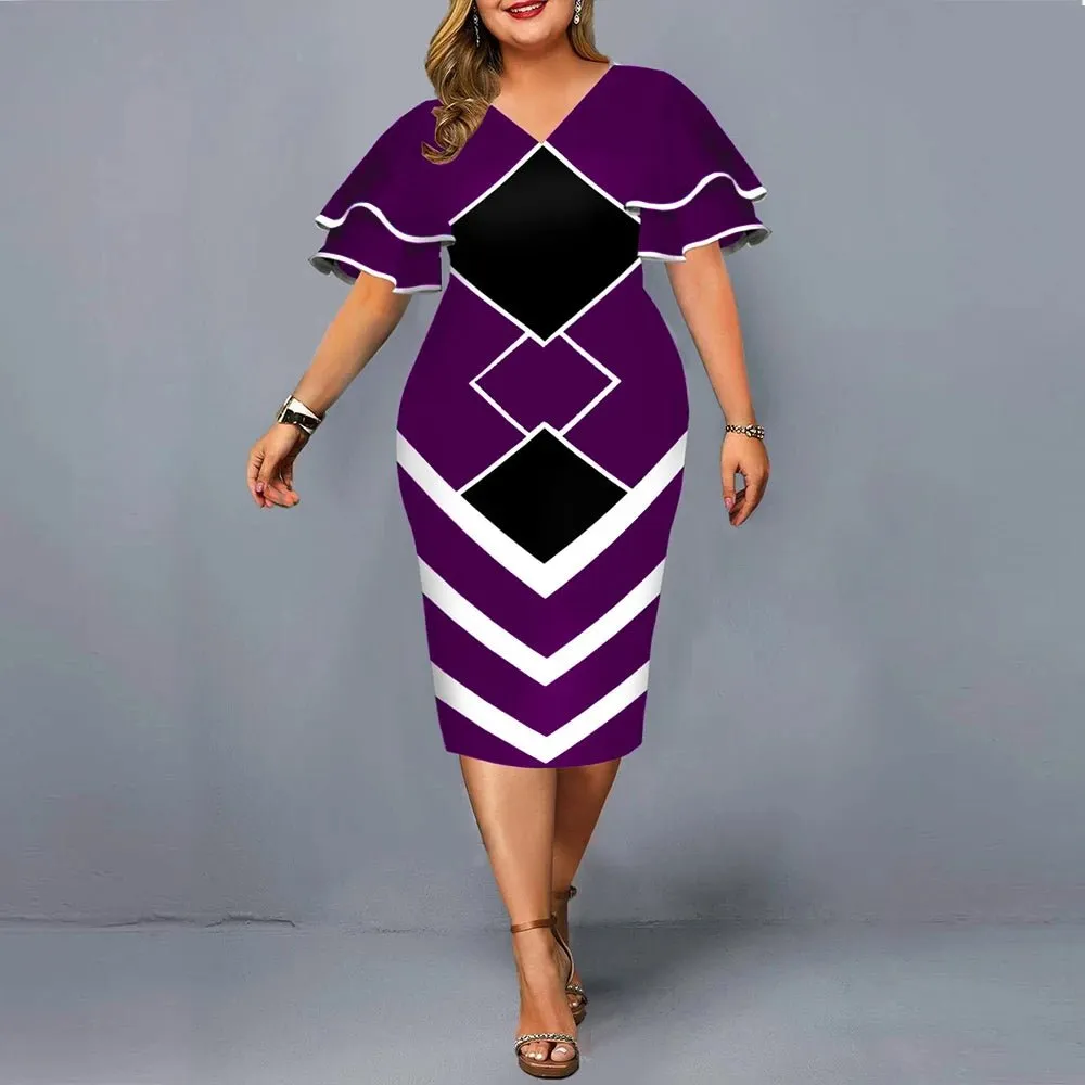 Plus size hot sales new digital printed full size women matching sleeves fall casual dress women