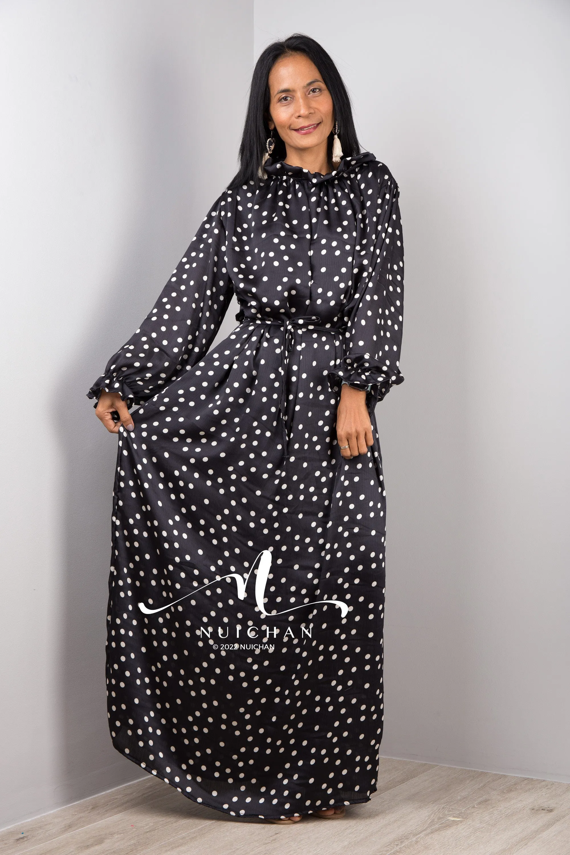 Polka Dot Maxi Chiffon Dress