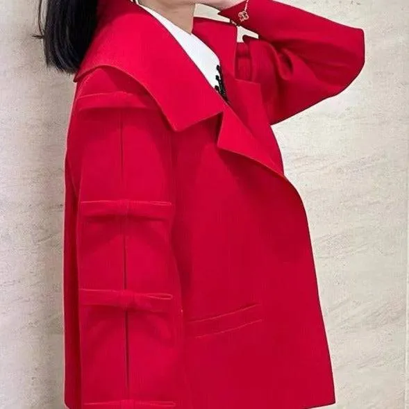 Poppy Long Sleeve Bow-detail Cropped Jacket