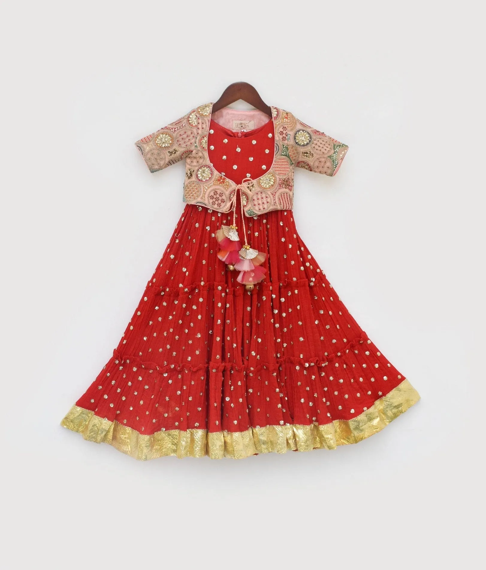 Pre Order: Red Crinkle Anarkali with Jacket