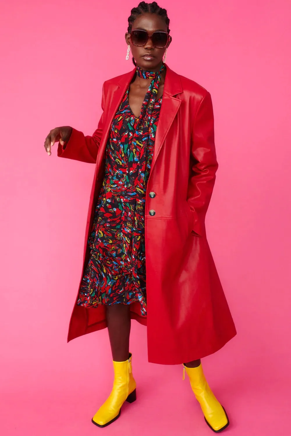 Red Eco Leather Trench Coat